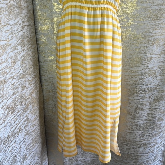 J. Crew Carrie 100% Silk Sleeveless In Yellow & White Midi Dress Size 2 - Picture 7 of 17